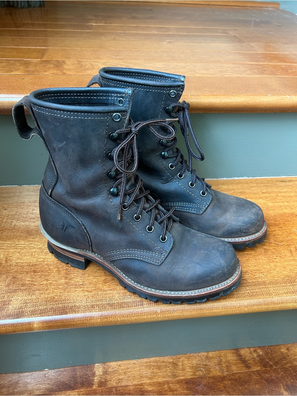 Women's Frye Vibram Brown Logger Lace Up Combat Moto Boots Size 10M